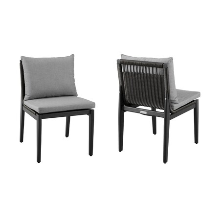 Armen Living Grand Outdoor Patio Dining Chairs in Aluminum with Gray Cushions, PK2 840254332720